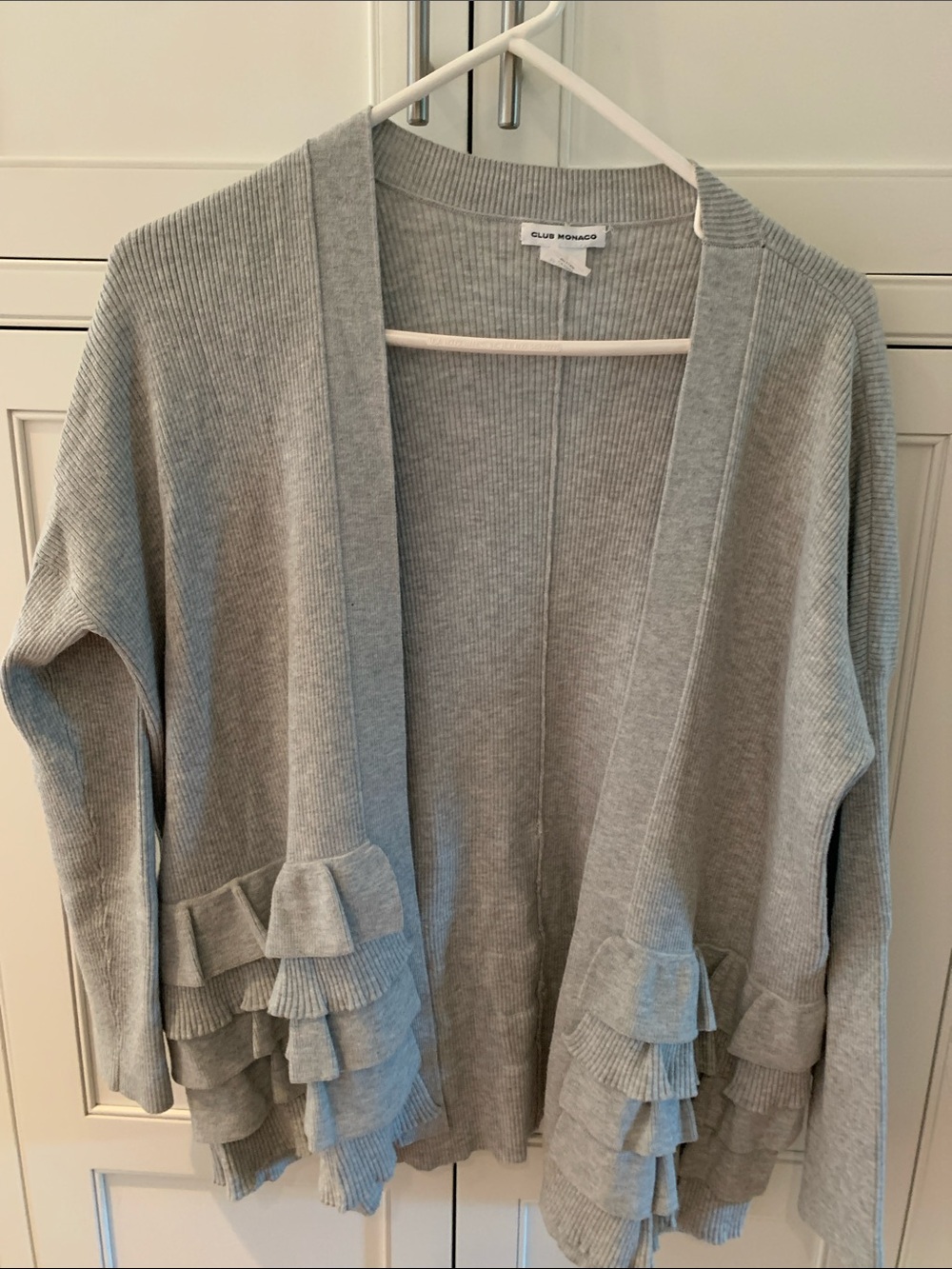 Club Monaco Gray Ruffle-Hem Open Cardigan